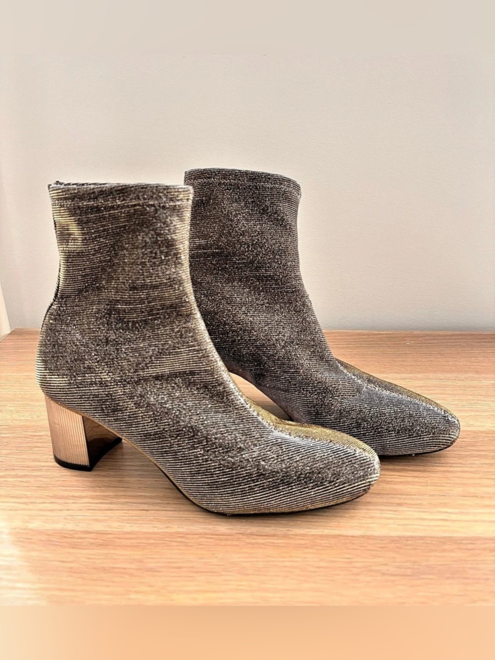 Michael Kors Metallic Knit Sock Ankle Boots Size 5.5 Block Heel